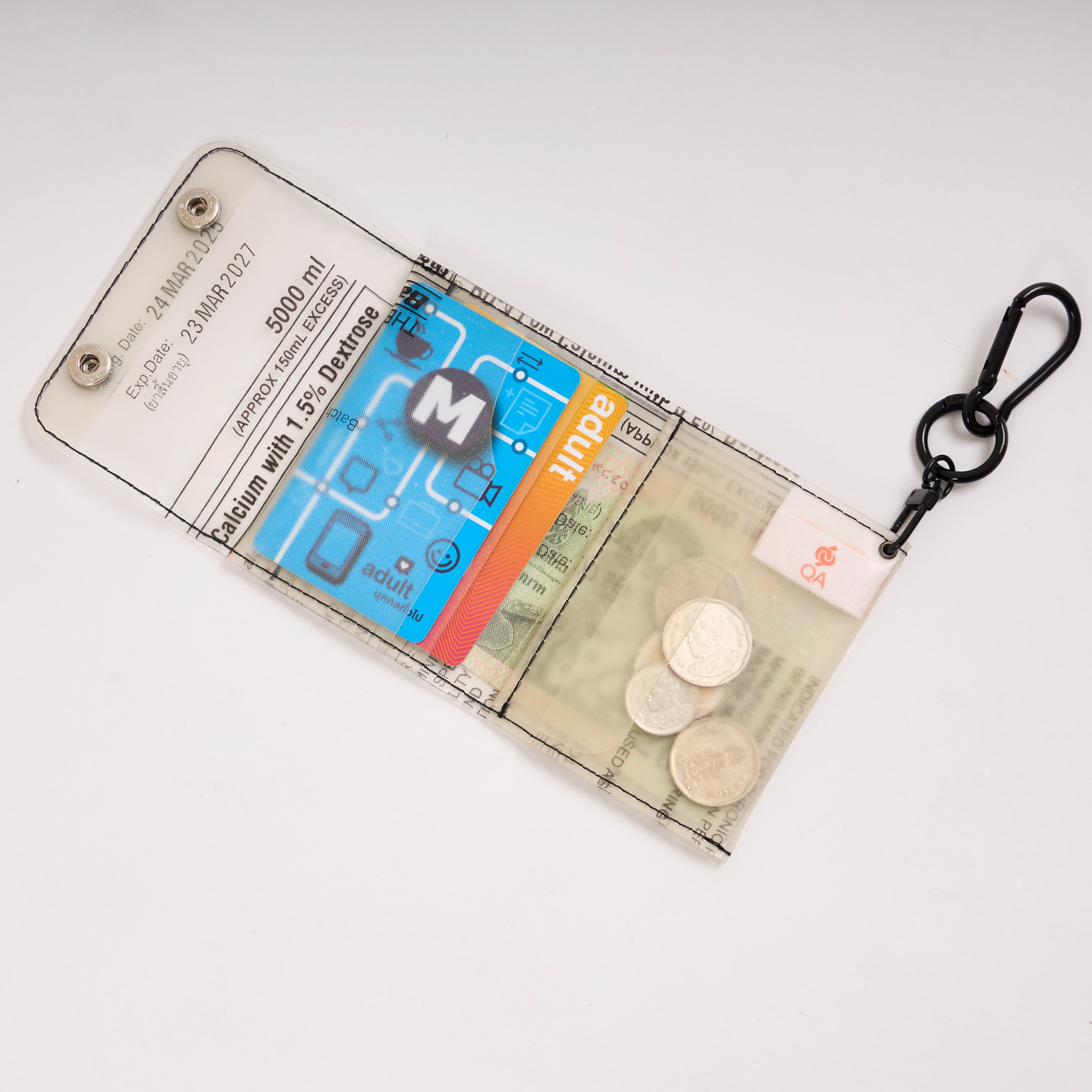 Eco-friendly wallet holding cash and cards