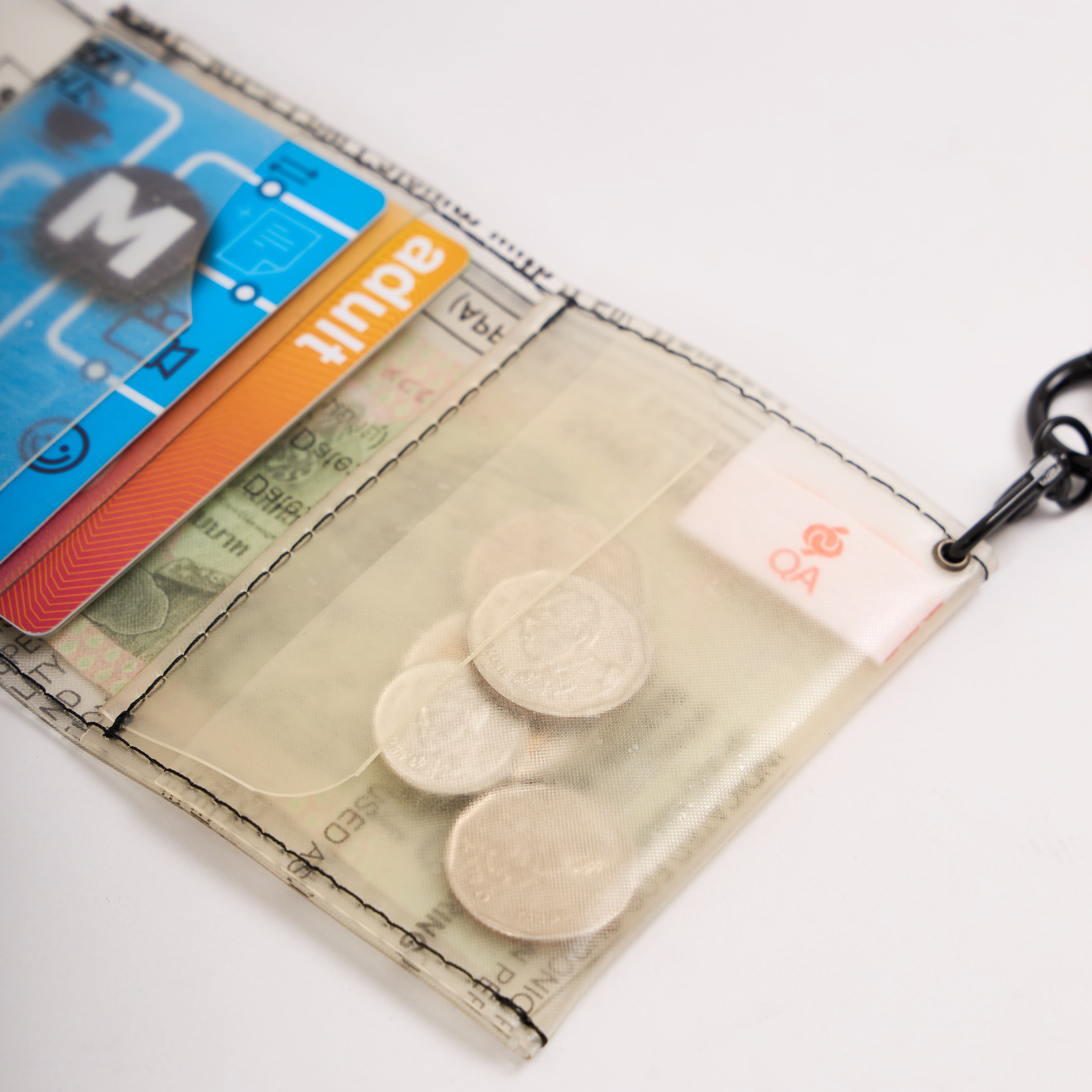 Eco-friendly wallet holding cash and cards