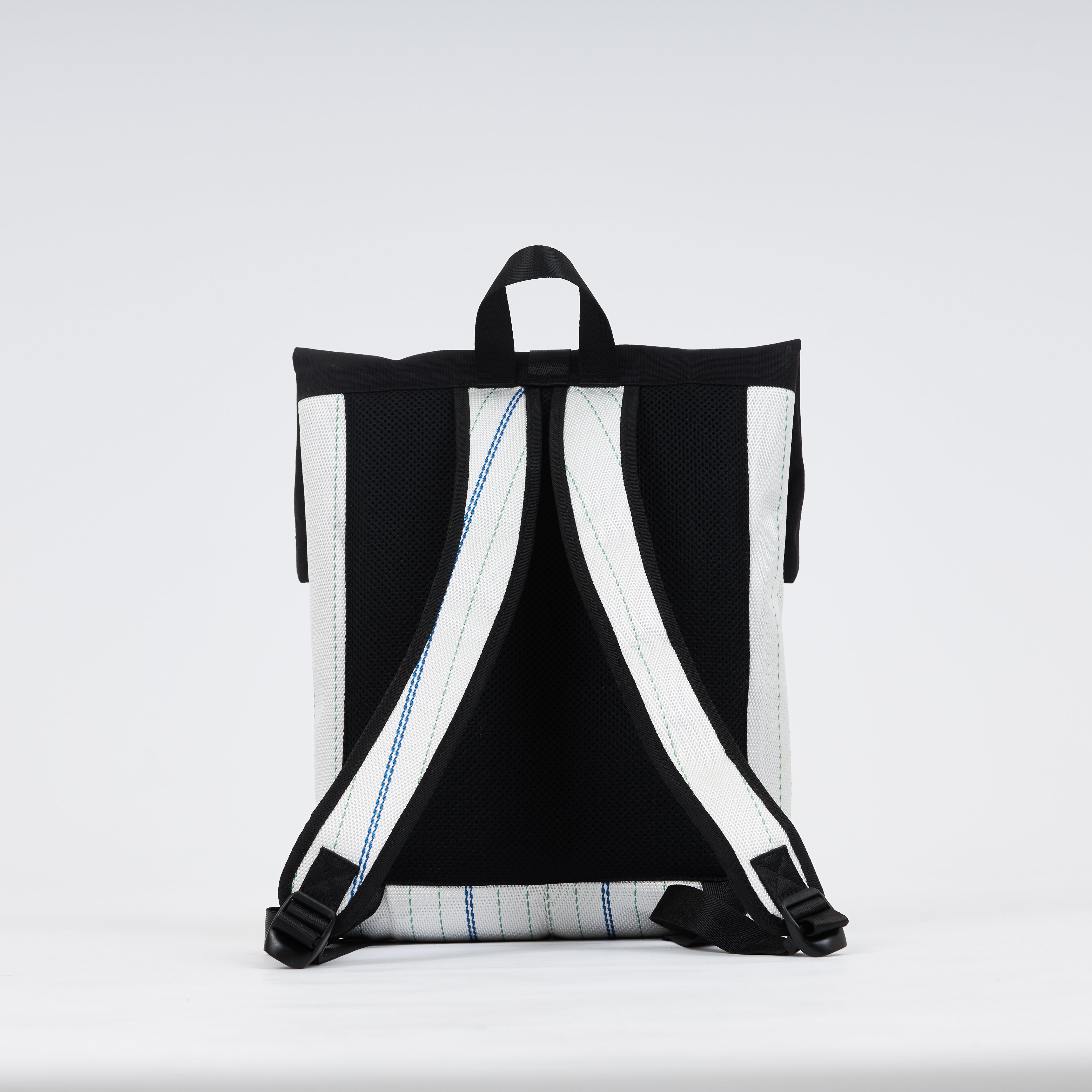 Backpack made of recycled firehose by hand. Sold on qacrafts.com