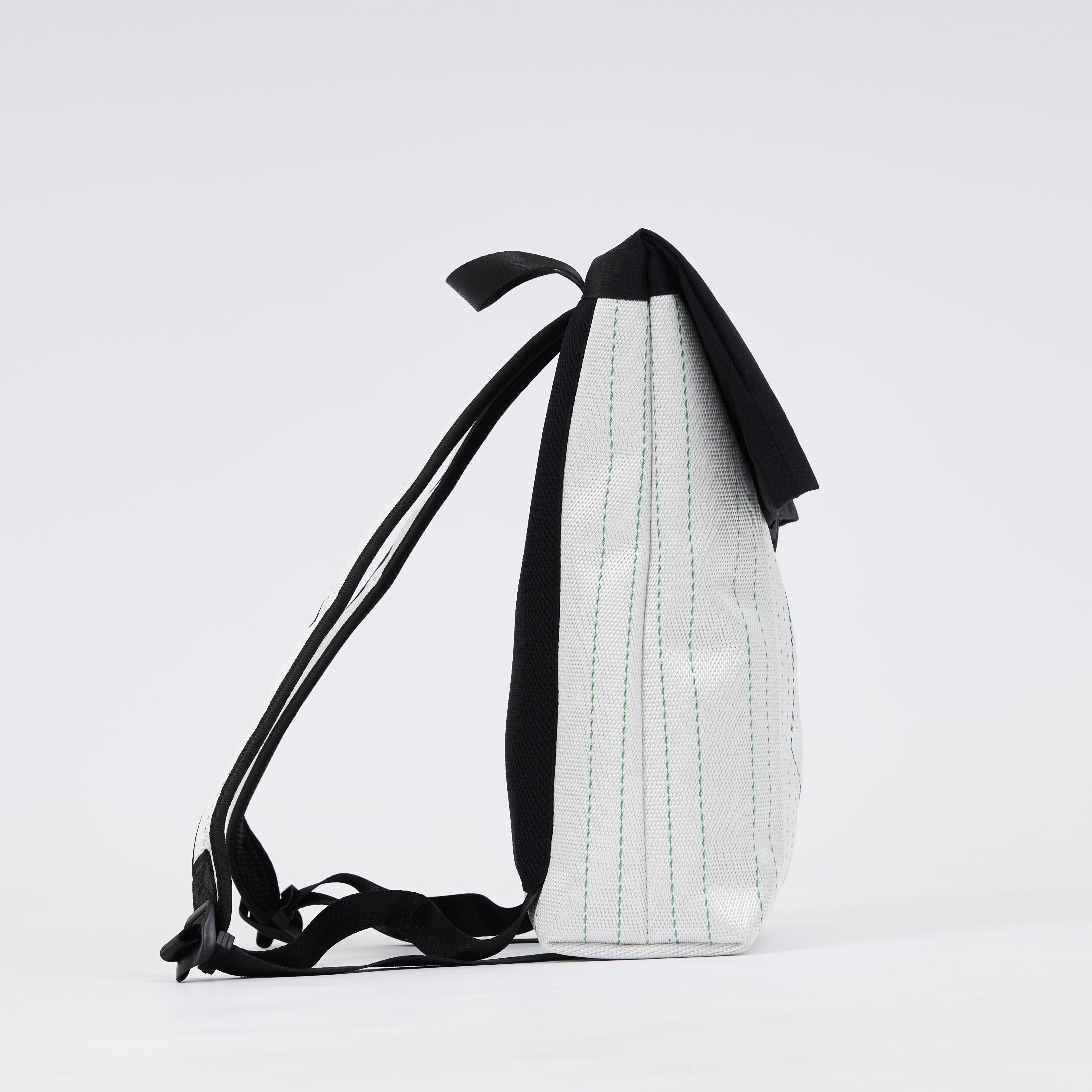 Backpack made of recycled firehose by hand. Sold on qacrafts.com