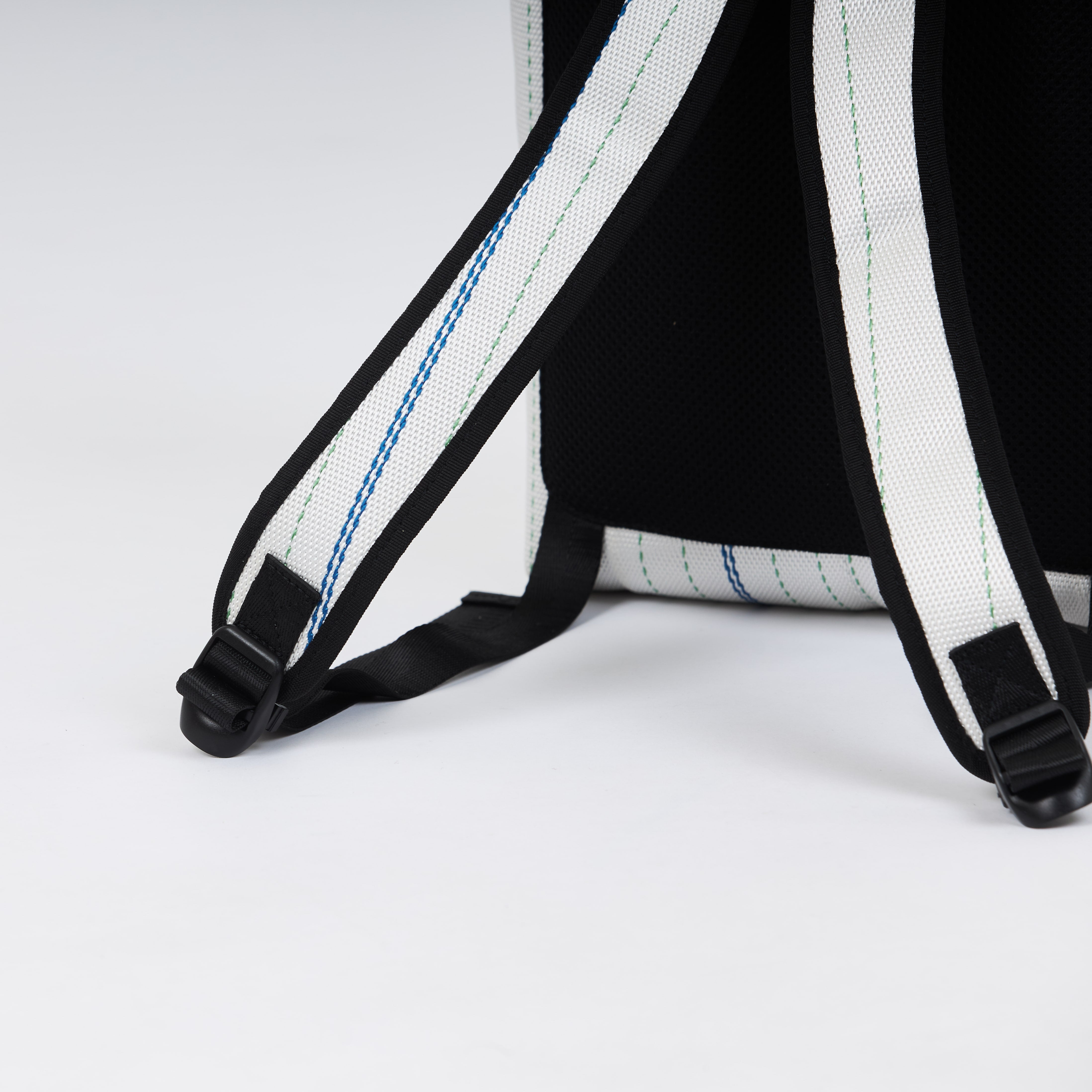 Backpack made of recycled firehose by hand. Sold on qacrafts.com