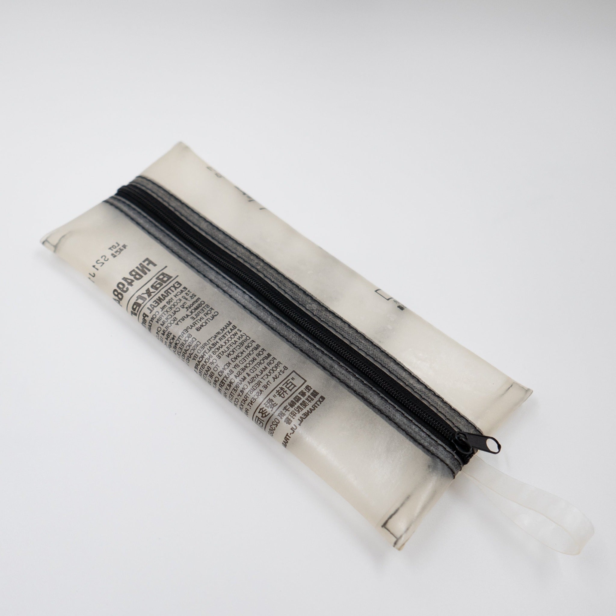 Handicraft sustainable and recycled case from Asia. The pouch is made of recycled dialysis bag and is sold online on www.qacrafts.com.