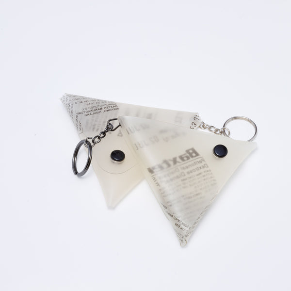 Handicraft sustainable and recycled pouch from Asia. The pouch is made of recycled dialysis bag and is sold online on www.qacrafts.com.